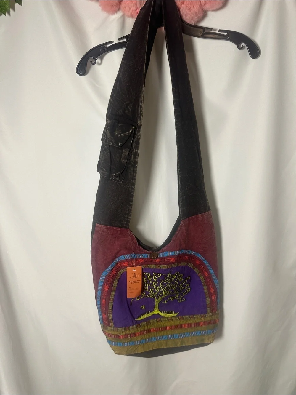 Embroidered Tree Boho Crossbody Bag - Purple & Burgundy